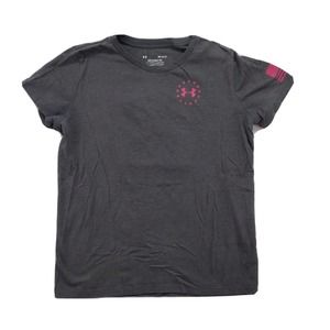 Women's Under Armour The Classic Tee Shirt Crew Neck Freedom Flag Gray Pink M